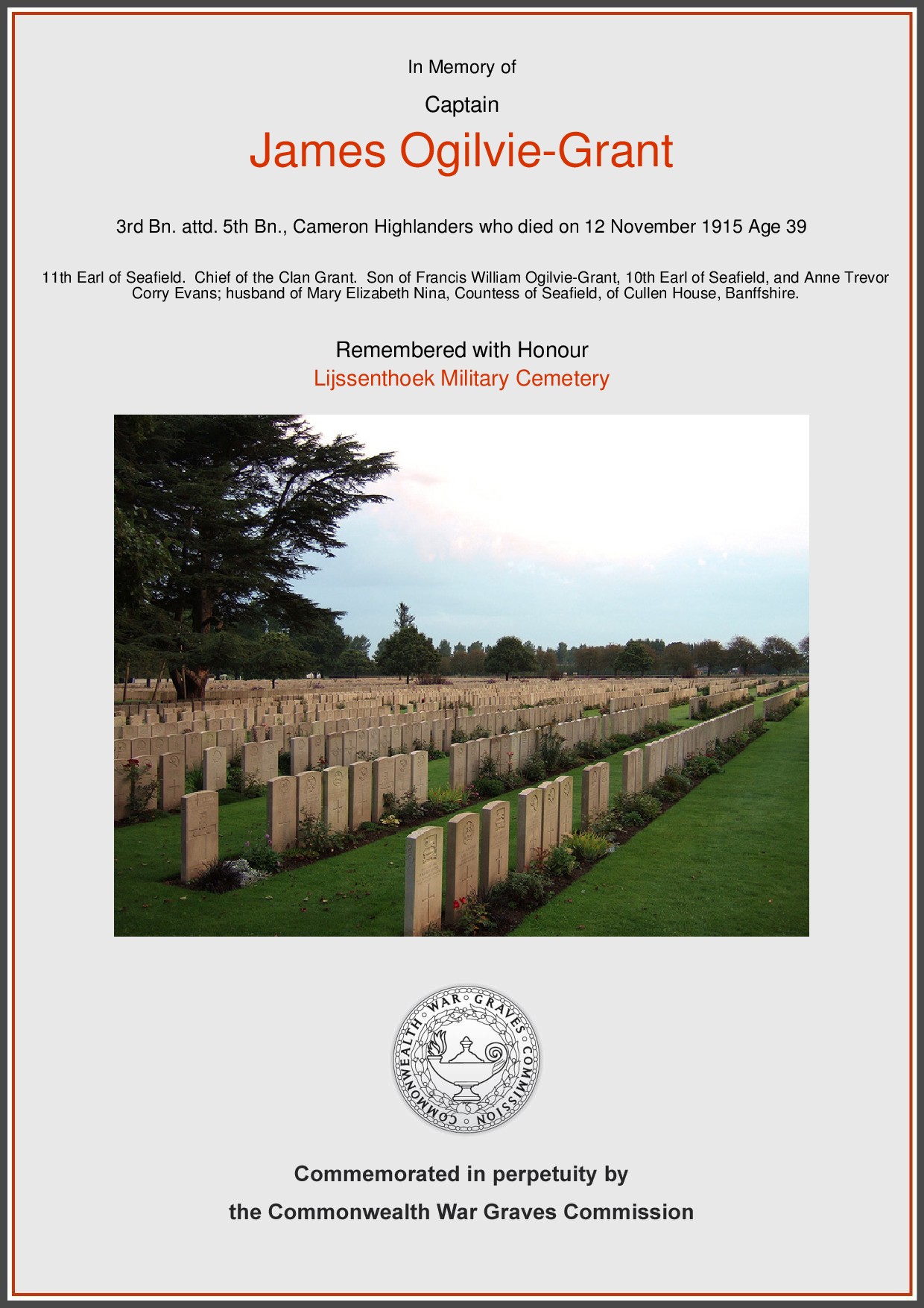Certificate provided with kind permission of the Commonwealth War Graves Commission. http://www.cwgc.org