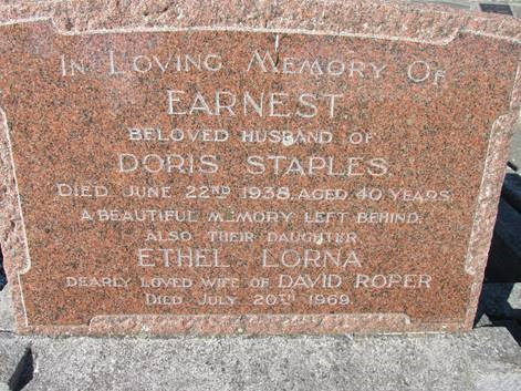 Earnest Staples Memorial Stone