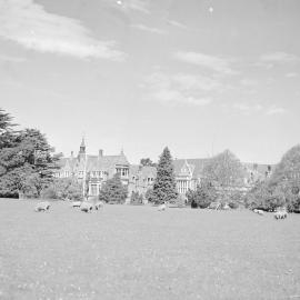 Ivey Hall and Memorial Hall, Canterbury Agricultural College, Nov 1939 (Blackmore Neg5052)