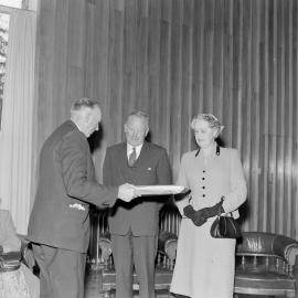 Presentation to Professor J. W. Calder at Farewell Event, May 1958  (Blackmore Neg5159)