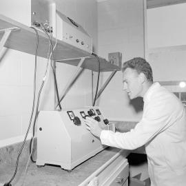  Mr B. Howard demonstrates in the biochemistry laboratory c1960 (Blackmore Neg 5176)