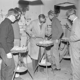 A welding class in progress, W. M. Baird demonstrating c1960 (Blackmore Neg 5177)