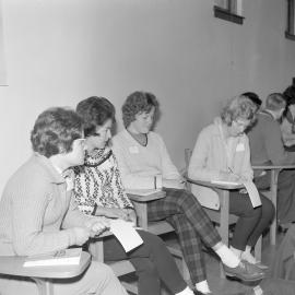 Lincoln College students participating in classroom discussion c1961-66 (Blackmore Neg 5192)