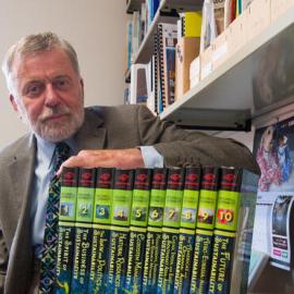 Emeritus Professor Ian Spellerberg with the 10-volume Berkshire Encyclopedia of Sustainability 02