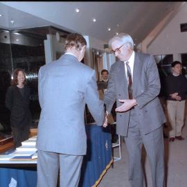 Bruce Ross and David Penman at the launching of Lincoln University Press' first book, 1994