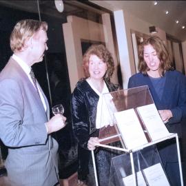 Vice-Chancellor Professor Bruce Ross, Coral Atkinson and Daphne Brasell at the launching of Lincoln University Press' first book, 1994 02