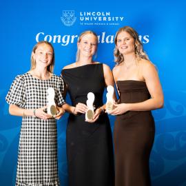 2025 Blues and Golds Awards: Sporting Blue winners, Scarlett kirby (Korfball), Johanna Wylaars (Equestrian), and Macy Costello (Netball) 