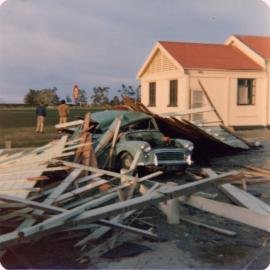 Storm Debris on Car at Lincoln College, 1 August 1975
