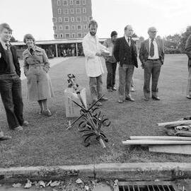 Putting the bell tower on the Ivey Hall Clock, September 1982 (5)