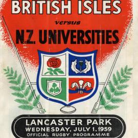 Souvenir Programme: British Isles versus N.Z. Universities, Lancaster Park, 1 July 1959
