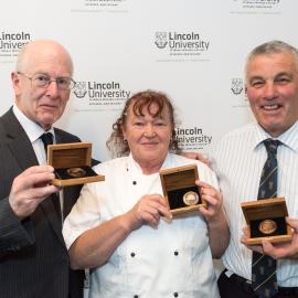 2016 Lincoln University Medal Award Ceremony at Te Kete Ika, Medal recipients, Ian Collins, Heather Watson, Noel Hickland
