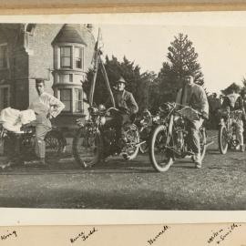 Canterbury Agricultural College capping procession on motorcycles for the Red Cross Fund, c.1917