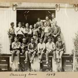Shearing time, Canterbury Agricultural College, 1919