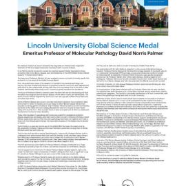2025 LU Global Science Medal
Emeritus Professor of Molecular Pathology David Norris Palmer
