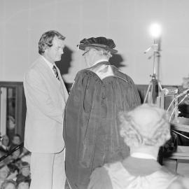 A. E. Scott Receiving the Bledisloe Medal at the Graduation Ceremony, 1981, Held at Lincoln University Union Building (Gillespie Hall)