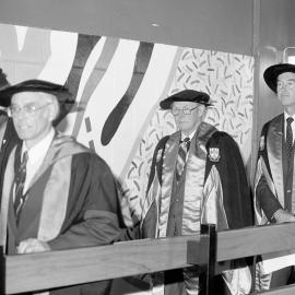 Professor J. G. H. White, M.Agr.Sc, College Council Chairman S.M. Hurst and Principal B.J. Ross Leaving Graduation Ceremony S.M. Hurst, 10 May 1985