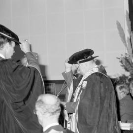 Sidney M. Hurst and Bruce Ross During the Graduation Proceedings, 10 May 1985