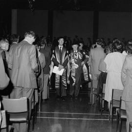 Professor B.J. Ross and Mr S.M. Hurst Departing the Graduation Ceremony, 1985 01