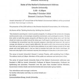 2010 State of the Nation's Environment Address Media Advisory