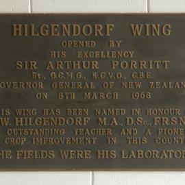 Hilgendorf Wing dedication plaque