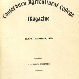 1933 Canterbury Agricultural College Magazine (No. 58 December 1933)