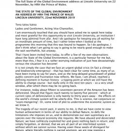 2019 The full State of the Global Environment address at Lincoln