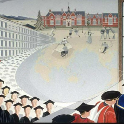 Presentation of mural designed and painted (1969) by Lady Burns.