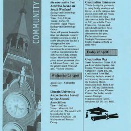 24 April 2001 
Lincoln University Community Diary