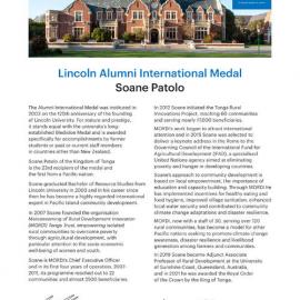 2023 Lincoln Alumni International Medal Citation - Soane Patolo