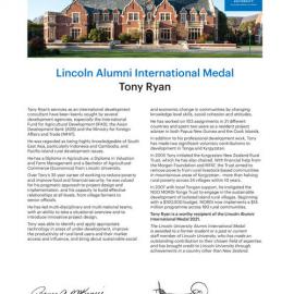 2021 Lincoln Alumni International Medal Citation - Tony Ryan