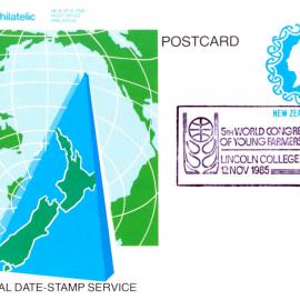 New Zealand Post Office Philatelic :
5th World Congress of Young Farmers Lincoln College N.Z. 12 Nov 1985