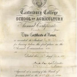 1894 School of Agriculture Annual Certificate in Physiography awarded to G. H. Stewart
