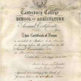1894 School of Agriculture Annual Certificate in Theoretical Chemistry awarded to G. H. Stewart
