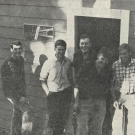Group at Alpine Lodge (Craigieburn Hut) Opening, 1964