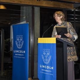 Lisa Choegyal, recipient of the Lincoln University Medal, at the Chancellor's Cocktail Function, 2024 (8)
