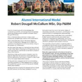 2024 LU Alumni International Medal Citation - Robert Dougall McCallum
