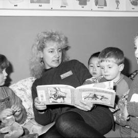 Enjoying story time with teacher Antoinette O'Neil at Lincoln university's Early Childhood Centre, July 1994