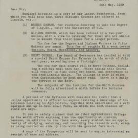 The course information was given by R. E. Alexander, the director of Canterbury Agricultural College, in a letter dated May 25, 1929.