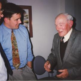 Ivor Batchelor (1930) explained to Chris Williams and Chris Weaver (South Canterbury) at the South Canterbury Reunion, 1993
