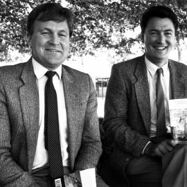 Dr Harvey Perkins and Professor Grant Cushman of Lincoln' Parks, Recreation and Tourism Department with a new book "Leisure, Recreation and Tourism", 1993