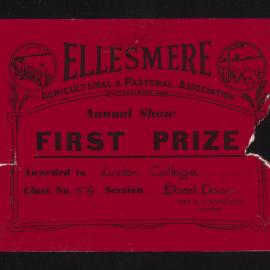 Ellesmere A&P Show Certificate, [1970s], First Prize, Lincoln College, Dorset Down