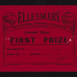Ellesmere A&P Show Certificate, [1970s], First Prize, Lincoln College, Border Leicester (Class 4)