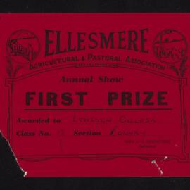 Ellesmere A&P Show Certificate, [1970s], First Prize, Lincoln College, Romney (Class 13)