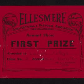 Ellesmere A&P Show Certificate, [1970s], First Prize, Lincoln College, Border Leicester (Class 3)