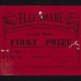 Ellesmere A&P Show Certificate, [1970s], First Prize, Lincoln College, Border Leicester (Class 6)
