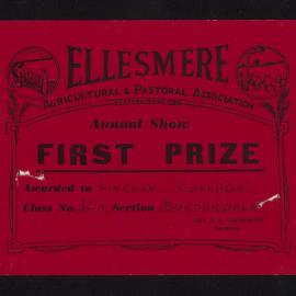Ellesmere A&P Show Certificate, [1970s], First Prize, Lincoln College, Borderdale (Class 30a)
