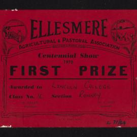 Ellesmere A&P Show Certificate, 1970, First Prize, Lincoln College, Romney (Class 16)
