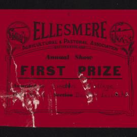 Ellesmere A&P Show Certificate, [1970s], First Prize, Lincoln College, Border Leicester (Class 4)