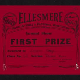 Ellesmere A&P Show Certificate, [1970s], First Prize, Lincoln College, Dorset Down (Class 63)