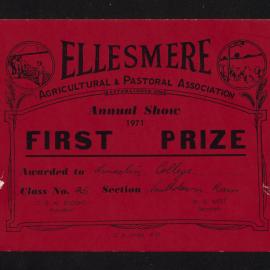 Ellesmere A&P Show Certificate, 1971, First Prize, Lincoln College, Southdown Ram (Class 25)